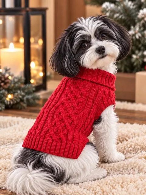Cozy Holiday Pet Sweater - Classic Red