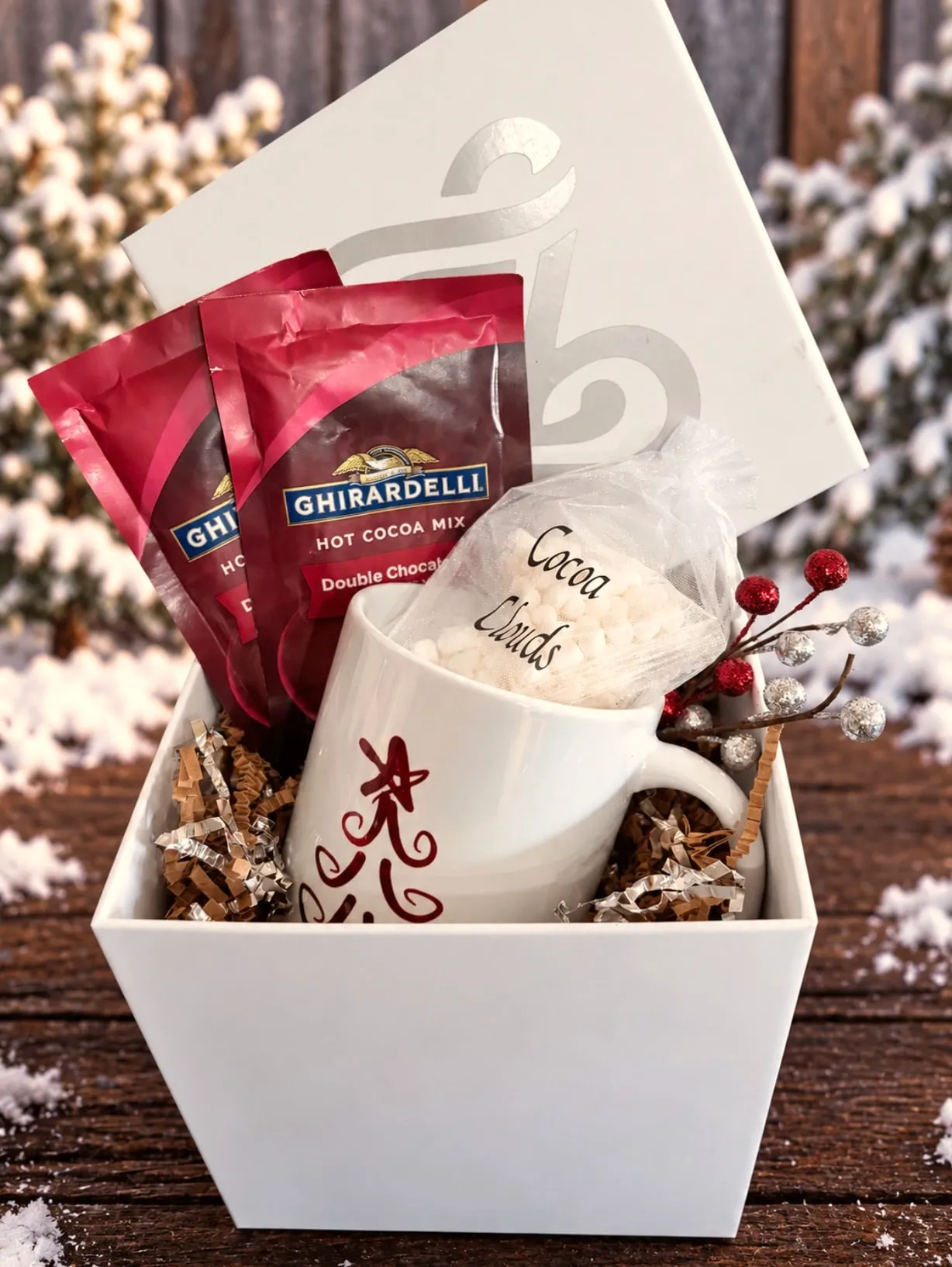 Personalized mug with Ghirardelli cocoa in a gift box
